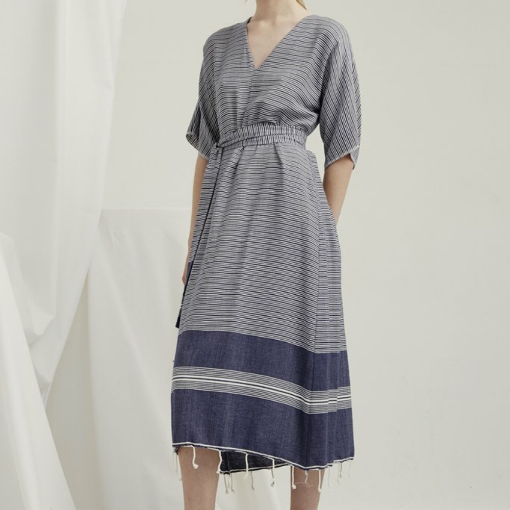 ETHICAL NWT Milk & Thistle Kyoto Dress Turkish Weave Navy